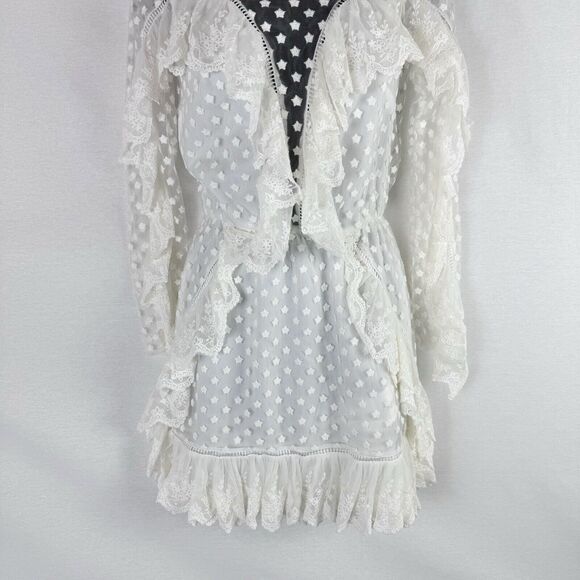 Alice McCall Forever Young White Lace Illusion Ruffle Mini Dress US 2 Bridal - Picture 4 of 11